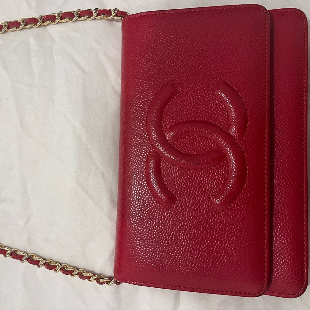 Chanel Red Crossbody Bag with Chain Strap